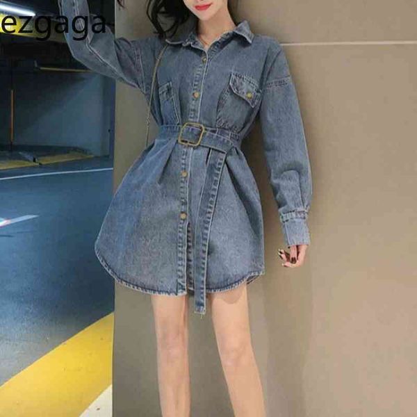 ezgaga sping new vintage bandage dress women long sleeve denim dresses loose solid lapel korean fashion streetwear vestidos 210430, Black;gray
ezgaga sping new vintage bandage dress women long sleeve denim dresses loose solid lapel korean fashion streetwear vestidos 210430, Black;gray