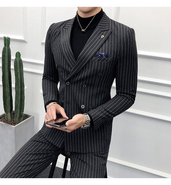 men's suits & blazers jeltoin dark grey striped formal double-breasted business suit groom wedding dress mens 2 piece set, White;black
men's suits & blazers jeltoin dark grey striped formal double-breasted business suit groom wedding dress mens 2 piece set, White;black
