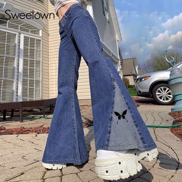 sweetown y2k baggy low rise wide leg jeans women butterfly print patchwork streetwear flare pants vintage e girl denim trousers, Black;white
sweetown y2k baggy low rise wide leg jeans women butterfly print patchwork streetwear flare pants vintage e girl denim trousers, Black;white