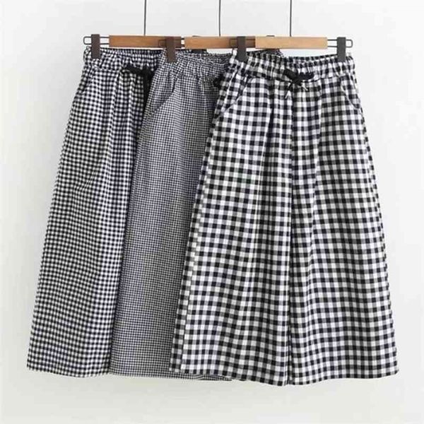 black and white plaid wide leg shorts women summer high waisted cotton s lace up loose 210724, White;black
black and white plaid wide leg shorts women summer high waisted cotton s lace up loose 210724, White;black