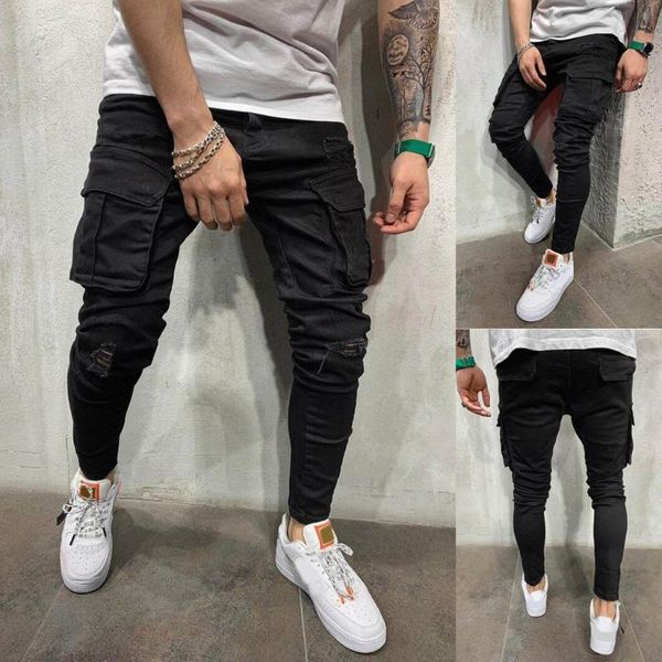 men's jeans casual fashion pocket overalls for men distressed long pants streetwear pantalones hombre, Blue
men's jeans casual fashion pocket overalls for men distressed long pants streetwear pantalones hombre, Blue