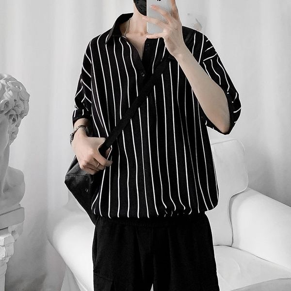 men's casual shirts summer dress fashion business pullover men streetwear loose korean striped short sleeve mens 1e7l, White;black
men's casual shirts summer dress fashion business pullover men streetwear loose korean striped short sleeve mens 1e7l, White;black