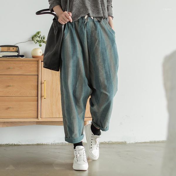 johnature autumn striped corduroy full length women cross-pants 2021 casual vintage mid elastic waist all-match pants1, Black;white
johnature autumn striped corduroy full length women cross-pants 2021 casual vintage mid elastic waist all-match pants1, Black;white