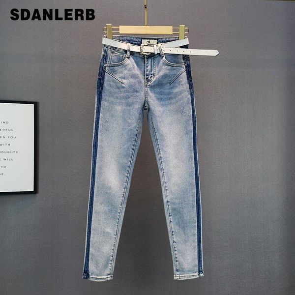 european style trousers cotton elastic jeans for women trendy 2021 spring summer high waist slim fit skinny denim pants women's, Blue
european style trousers cotton elastic jeans for women trendy 2021 spring summer high waist slim fit skinny denim pants women's, Blue