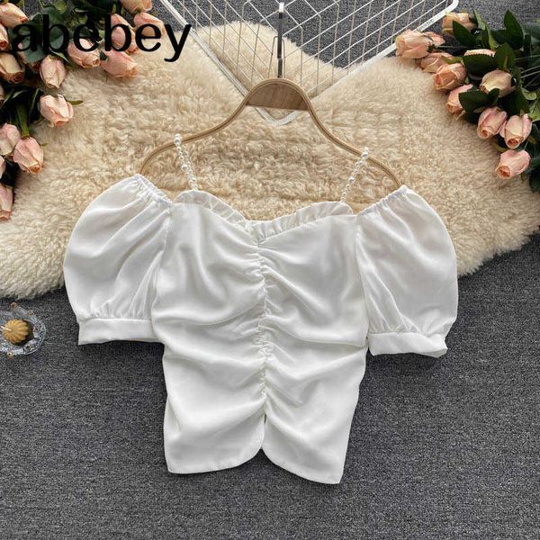 women off shoulder blouse sweet puff sleevesolid casual summer fashion streetwear short blouses 210715, White
women off shoulder blouse sweet puff sleevesolid casual summer fashion streetwear short blouses 210715, White