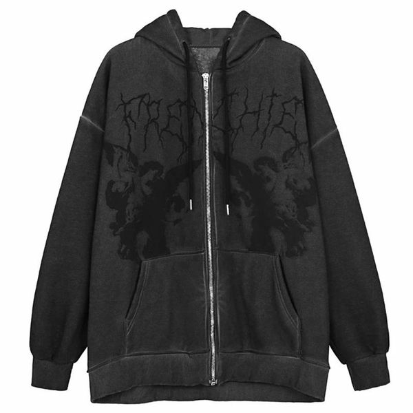 women's hoodies & sweatshirts vintage angel print oversized female zip up long sleeve sweatshirt y2k aesthetic autumn winter grunge str, Black
women's hoodies & sweatshirts vintage angel print oversized female zip up long sleeve sweatshirt y2k aesthetic autumn winter grunge str, Black