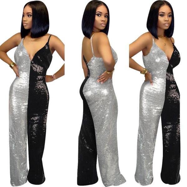 women's jumpsuits & rompers women casual sequin sleeveless patchwork strap flare club party jumpsuit overalls, Black;white
women's jumpsuits & rompers women casual sequin sleeveless patchwork strap flare club party jumpsuit overalls, Black;white