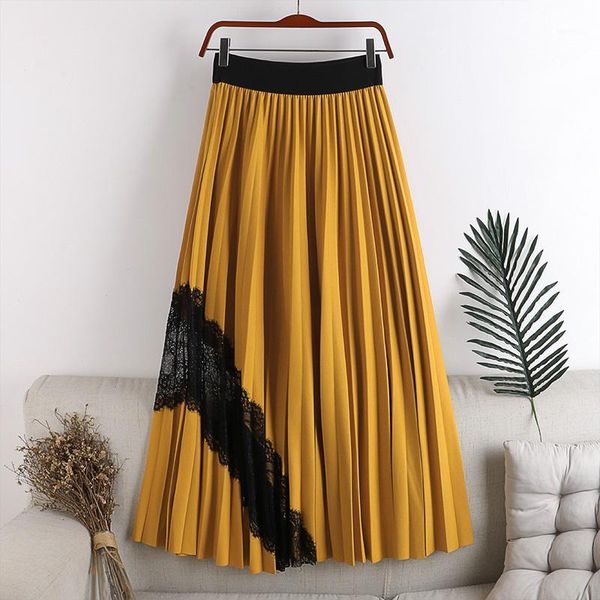 skirts autumn high-waisted thin big size skirt elastic waist stitching lace mid-length pleated female a-line, Black
skirts autumn high-waisted thin big size skirt elastic waist stitching lace mid-length pleated female a-line, Black
