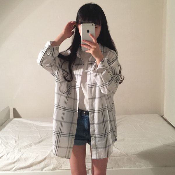 2 colors plaid shirt outwear coat preppy style long sleeve blouses womens and blouse (c6738), White
2 colors plaid shirt outwear coat preppy style long sleeve blouses womens and blouse (c6738), White