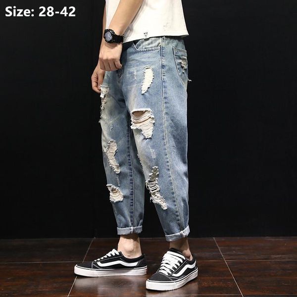 men's jeans men summer ripped ankle length plus size 38 40 42 harem holes hip hop trousers denim scratched loose boys pants, Blue
men's jeans men summer ripped ankle length plus size 38 40 42 harem holes hip hop trousers denim scratched loose boys pants, Blue