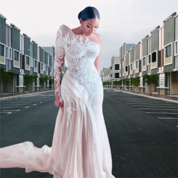 one shoulder lace mermaid prom dresses saudi arabia illusion long sleeve tulle sweep train evening dress, Black
one shoulder lace mermaid prom dresses saudi arabia illusion long sleeve tulle sweep train evening dress, Black