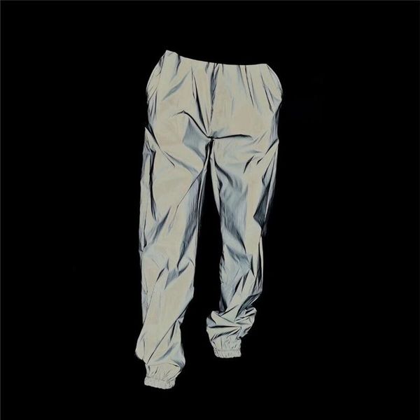 men's pants fashion reflective night jogger casual hip hop elastic waist loose skateboard sweatpants trousers, Black