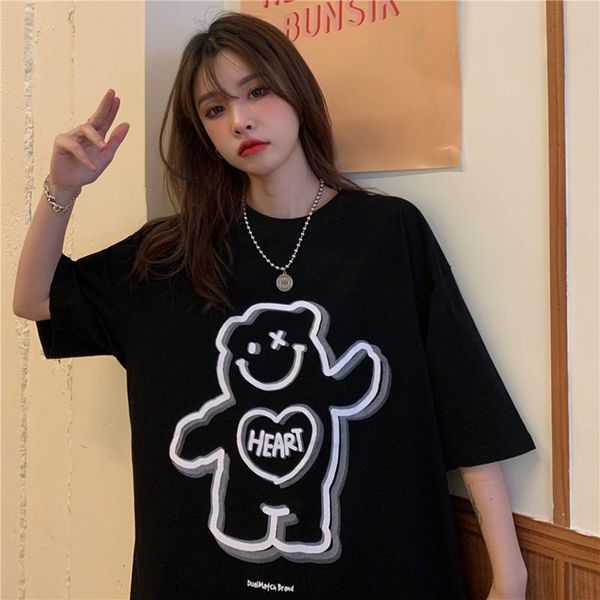 women's t-shirt summer 2021 style fun bear print round neck short-sleeved t blouse women loose street dress, White
women's t-shirt summer 2021 style fun bear print round neck short-sleeved t blouse women loose street dress, White