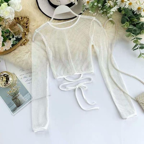 fishnet tshirt women hollow out mesh long sleeve crop bandage see through t shirt female spring autumn garment women's blouses & s, White
fishnet tshirt women hollow out mesh long sleeve crop bandage see through t shirt female spring autumn garment women's blouses & s, White