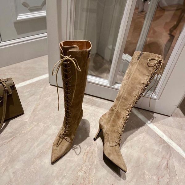 boots winter kid suede knee high woman pointed toes kitten heels cross-tied zapatos de mujer shoes, Black
boots winter kid suede knee high woman pointed toes kitten heels cross-tied zapatos de mujer shoes, Black