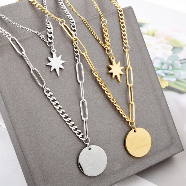 pendant necklaces double-layer necklace removable length and short clavicle chain titanium steel six-pointed star letter medal, Silver
pendant necklaces double-layer necklace removable length and short clavicle chain titanium steel six-pointed star letter medal, Silver