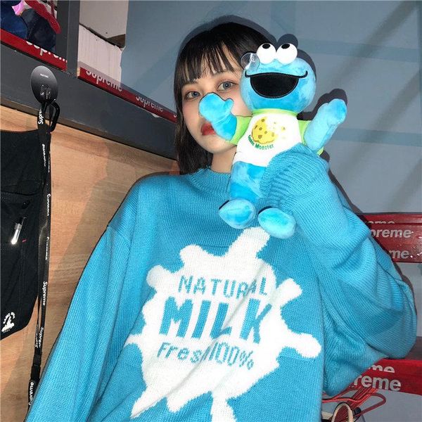 women's sweaters harajuku oversized sweater autumn and winter milk print lazy korean casual loose pullover knitted, White;black
women's sweaters harajuku oversized sweater autumn and winter milk print lazy korean casual loose pullover knitted, White;black