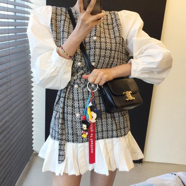 casual dresses ladies 2021 autumn plaid patchwork women small fragrance double-breasted sashes white robe party female korean vestidos, Black;gray
casual dresses ladies 2021 autumn plaid patchwork women small fragrance double-breasted sashes white robe party female korean vestidos, Black;gray