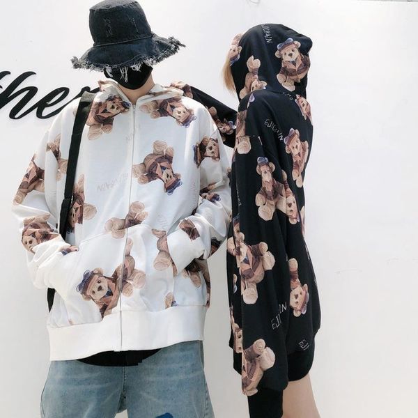 men's hoodies & sweatshirts full print cartoon bear hooded cardigan hip hop streetwear men and women loose zipper plus fleece warm coat, Black
men's hoodies & sweatshirts full print cartoon bear hooded cardigan hip hop streetwear men and women loose zipper plus fleece warm coat, Black