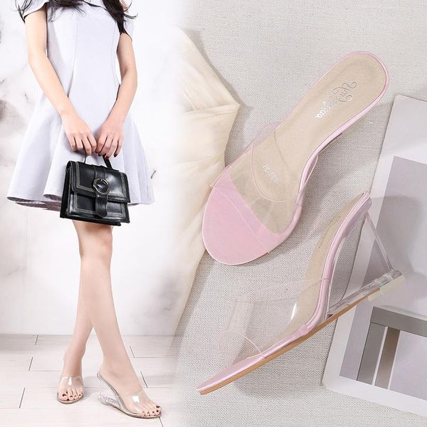 wedge women slippers pvc transparent sandals ladies shoes summer crystal high-heeled 8cm female beach lazy, Black
wedge women slippers pvc transparent sandals ladies shoes summer crystal high-heeled 8cm female beach lazy, Black