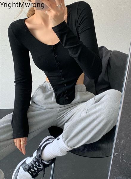 single breasted button cut hollow irregular solid black gray cotton t-shirt bandage t shirt aesthetic fashion crop tee women's, White
single breasted button cut hollow irregular solid black gray cotton t-shirt bandage t shirt aesthetic fashion crop tee women's, White
