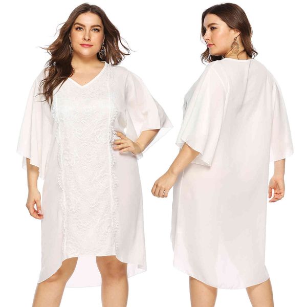 women's plus size large irregular flared sleeve v-ne loose lace splicing chiffon 11019
women's plus size large irregular flared sleeve v-ne loose lace splicing chiffon 11019