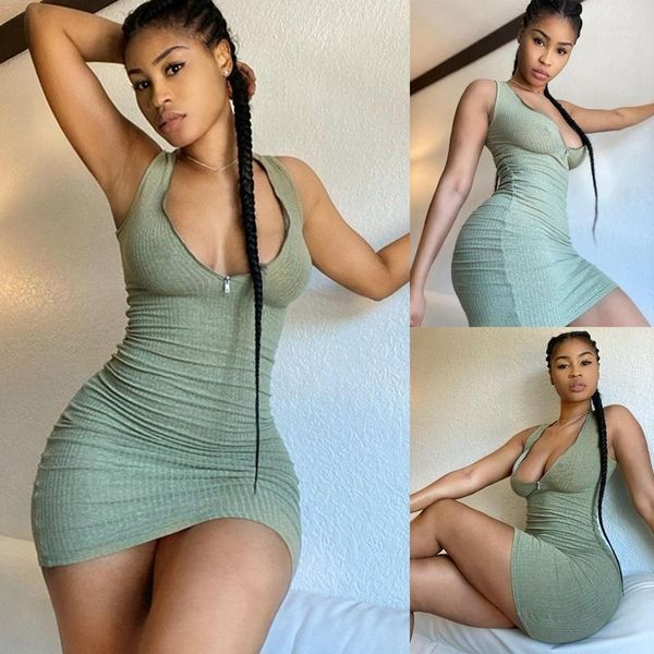 women's street v-neck zipper sleeveless dress green casual dresses, Black;gray
women's street v-neck zipper sleeveless dress green casual dresses, Black;gray