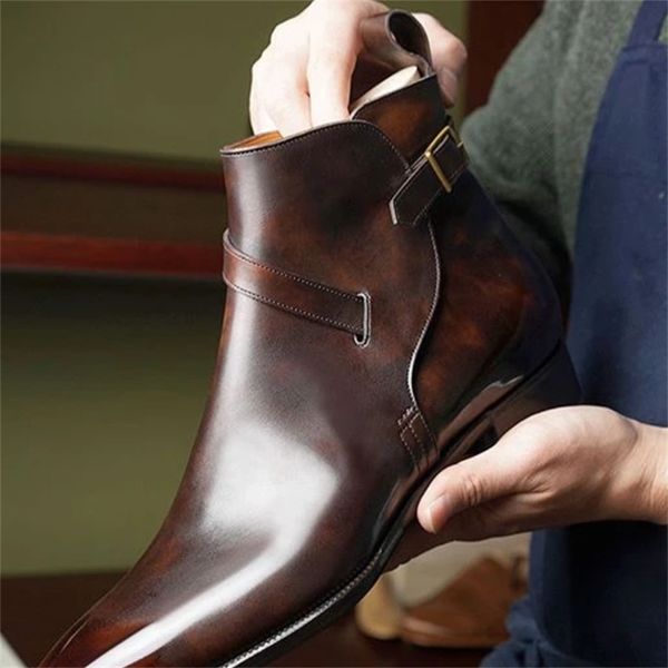 men's shoes fashion handmade pu leather classic buckle boots low heel stylish casual formal chelsea zapatos 4m871 211023, Black
men's shoes fashion handmade pu leather classic buckle boots low heel stylish casual formal chelsea zapatos 4m871 211023, Black