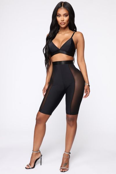 capris ladies v neck mesh black two piece bandage celebrity designer fashion women's set, Black;white
capris ladies v neck mesh black two piece bandage celebrity designer fashion women's set, Black;white