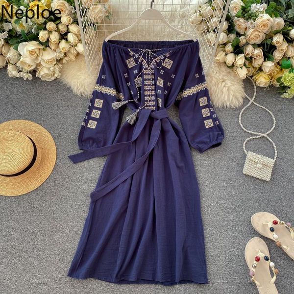 casual dresses neploe women maxi dress off shoulder vintage womens linen robe embroidery lace up vestidos 2021 summer female clothes, Black;gray
casual dresses neploe women maxi dress off shoulder vintage womens linen robe embroidery lace up vestidos 2021 summer female clothes, Black;gray
