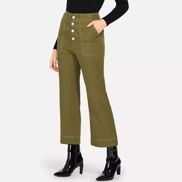 women's pants & capris high waist button 2021 fashion calf-length autumn winter office lady flare slim pockets harem, Black;white
women's pants & capris high waist button 2021 fashion calf-length autumn winter office lady flare slim pockets harem, Black;white