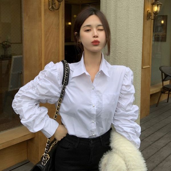 matakawa shirt design sense puff sleeve shirt women spring white women blouses loose wild long-sleeved blusas 210513
matakawa shirt design sense puff sleeve shirt women spring white women blouses loose wild long-sleeved blusas 210513