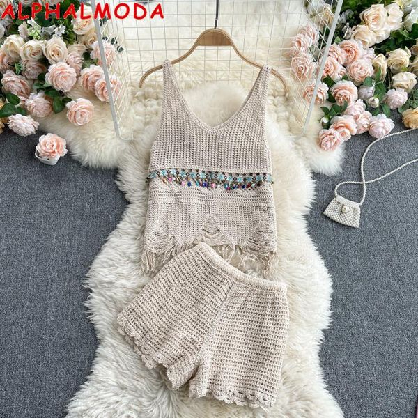 women's tracksuits alphalmoda knitted v-neck sleeveless tassel vest + high waist shorts 2pcs casual suit seashore holiday style sets, Gray
women's tracksuits alphalmoda knitted v-neck sleeveless tassel vest + high waist shorts 2pcs casual suit seashore holiday style sets, Gray