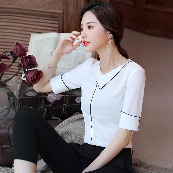 women's blouses & shirts summer short sleeve blouse women 2021 business skew collar white shirt slim office lady basic tee blusas s-4x
women's blouses & shirts summer short sleeve blouse women 2021 business skew collar white shirt slim office lady basic tee blusas s-4x