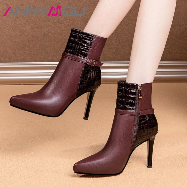 boots annymoli ankle women shoes real leather extreme high heel ladies pointed toe thin buckle short wine red, Black
boots annymoli ankle women shoes real leather extreme high heel ladies pointed toe thin buckle short wine red, Black