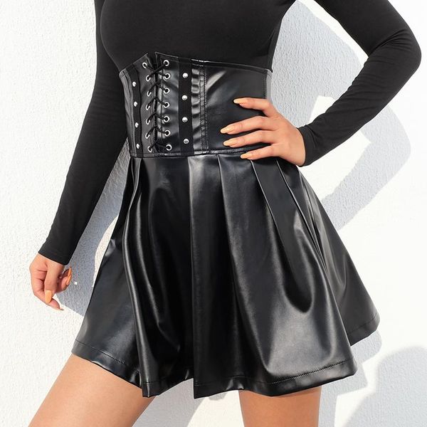 skirts black pu leather gothic womens moda mujer 2021 back zipper front bandage high waist pleated skirt festival
skirts black pu leather gothic womens moda mujer 2021 back zipper front bandage high waist pleated skirt festival