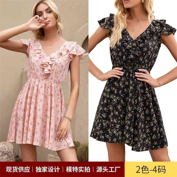 fashion ruffle stitching a-line mini dress femme summer floral print v-neck short-sleeved with wood ears women 210517, Black;gray
fashion ruffle stitching a-line mini dress femme summer floral print v-neck short-sleeved with wood ears women 210517, Black;gray