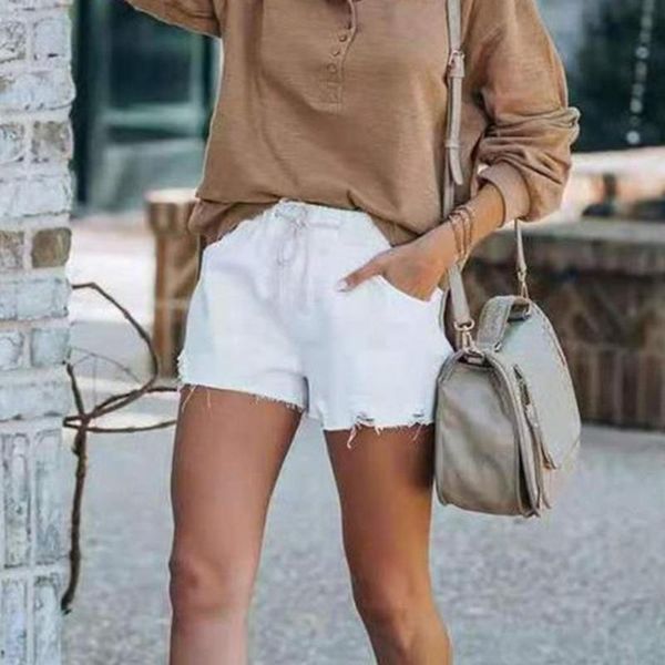 women high waist lace up short jeans summer fashion denim shorts casual elastic vintage thin streetwear women's, White;black
women high waist lace up short jeans summer fashion denim shorts casual elastic vintage thin streetwear women's, White;black