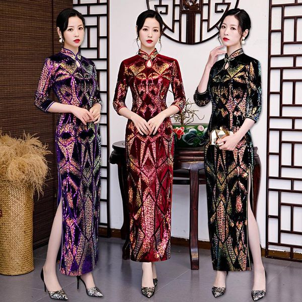ethnic clothing oversize 6xl autumn velour sequin seven points sleeve cheongsam women slim velvet qipao elegant evening party dress vestidos, Red
ethnic clothing oversize 6xl autumn velour sequin seven points sleeve cheongsam women slim velvet qipao elegant evening party dress vestidos, Red