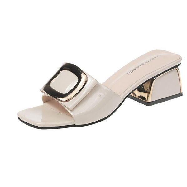 slippers summer patent leather women shoes woman female transparent slides metal buckle square high heels beach, Black
slippers summer patent leather women shoes woman female transparent slides metal buckle square high heels beach, Black