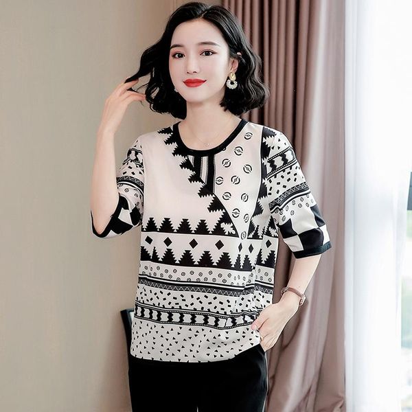 women's blouses & shirts chikichi 2021 summer korean fashion geometric light and breathable pullover womens plus size, White 
women's blouses & shirts chikichi 2021 summer korean fashion geometric light and breathable pullover womens plus size, White