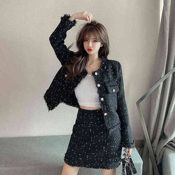 female autumn 2 piece black single-breasted tweed jacket + elegant bodycon fringe skirt outfits nypi
female autumn 2 piece black single-breasted tweed jacket + elegant bodycon fringe skirt outfits nypi