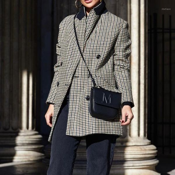 women's wool & blends 2021 autumn winter women woolen cloth outerwear casual plaid midi coat double breasted suits windbreaker houndsto, Black
women's wool & blends 2021 autumn winter women woolen cloth outerwear casual plaid midi coat double breasted suits windbreaker houndsto, Black