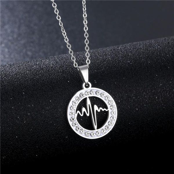pendant necklaces 2021 arrival chic women femme heart necklace friend gift stainless steel crystal heartbeat chain, Silver
pendant necklaces 2021 arrival chic women femme heart necklace friend gift stainless steel crystal heartbeat chain, Silver