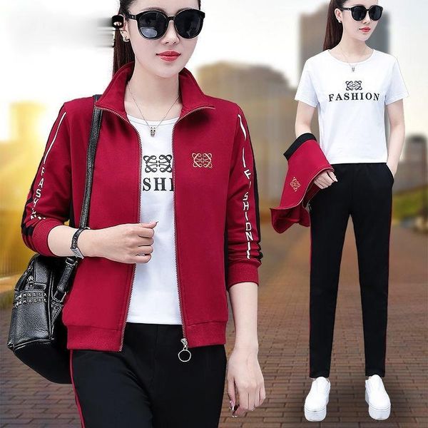 sports suit women, the spring and autumn edition of loose mother style casual cardigan three-piece set women's two piece pants, White
sports suit women, the spring and autumn edition of loose mother style casual cardigan three-piece set women's two piece pants, White