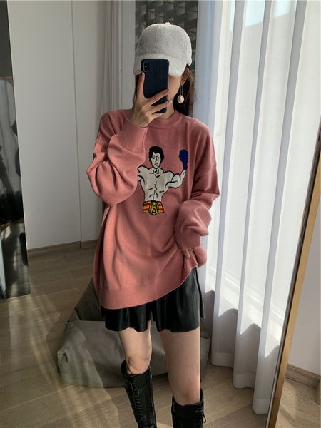 new creative muscle men's t-shirt loose sweater in autumn and winter 2020, White;black