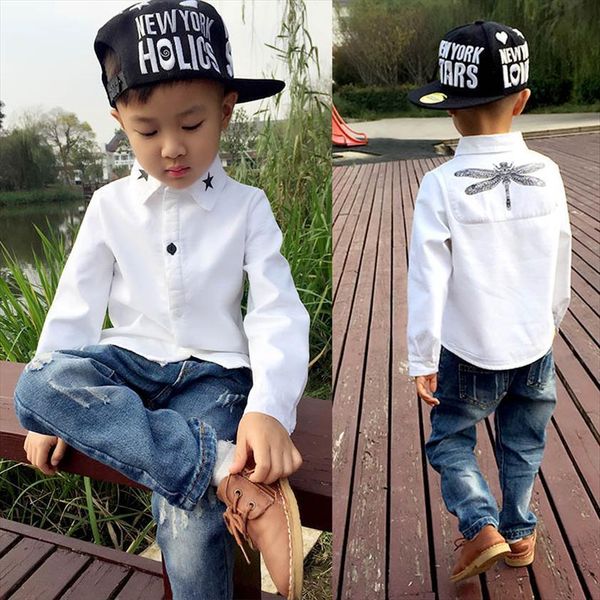 children fashion shirt kids clothes spring autumn boys cotton white blouses long sleeve dragonfly turn down collar, White;black
children fashion shirt kids clothes spring autumn boys cotton white blouses long sleeve dragonfly turn down collar, White;black