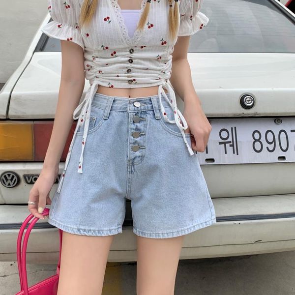 summer high-waist a-line light-colored bag hip one-breasted denim shorts women women's jeans, Blue
summer high-waist a-line light-colored bag hip one-breasted denim shorts women women's jeans, Blue