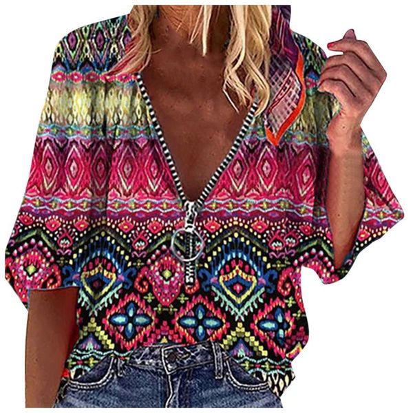 women's blouses & shirts spring autumn printed casual loose v-neck print zipper all-match middle sleeve top, White
women's blouses & shirts spring autumn printed casual loose v-neck print zipper all-match middle sleeve top, White