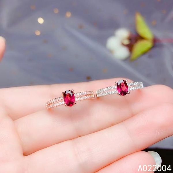 cluster rings kjjeaxcmy fine jewelry 925 sterling silver inlaid natural gemstone garnet female ring lovely support test selling, Golden;silver